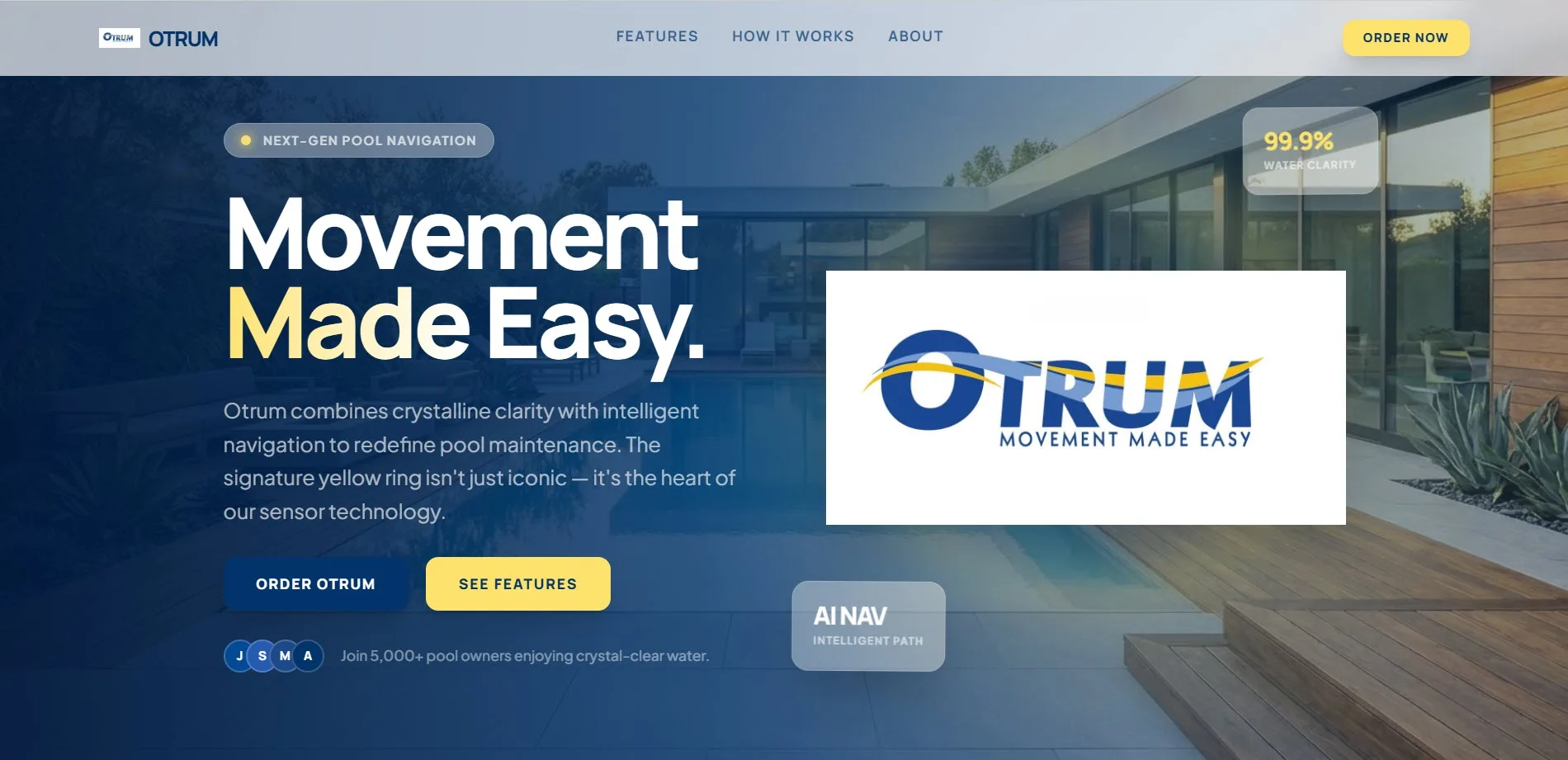 Otrum intelligent swimming pool cleaning device landing page